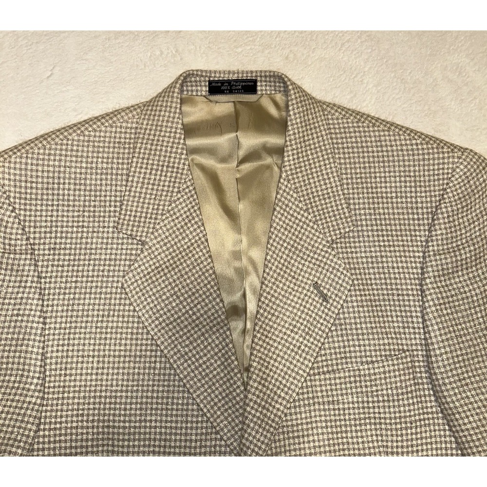 Vintage Bert Pulitzer 42S Beige/Gray Gingham Sport Coat Blazer Mens 42 Short